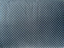 Bred bomuldsstof - Demin blå med hvide prikker